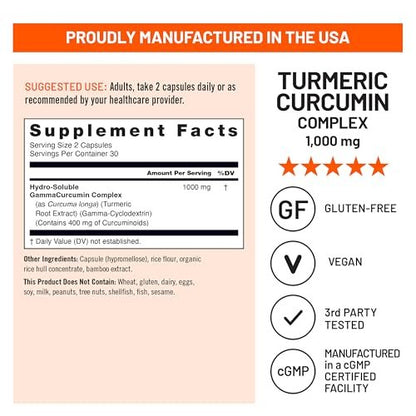 NatureWise Extra Starkes Kurkuma Curcumin 1000 mg mit wasserlöslicher Technologie für ultimative Absorption - 400 mg Curcuminoide für Immununterstützung - Vegan, Nicht-GVO, 60 Kapseln (30-Tage-Vorrat)