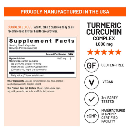 NatureWise Extra Starkes Kurkuma Curcumin 1000 mg mit wasserlöslicher Technologie für ultimative Absorption - 400 mg Curcuminoide für Immununterstützung - Vegan, Nicht-GVO, 60 Kapseln (30-Tage-Vorrat)