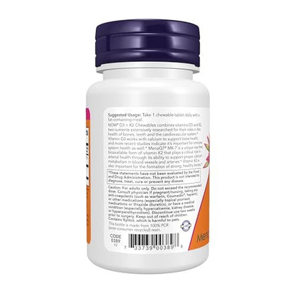 NOW Foods D3 K2 Kautabletten, 90 Kautabletten – Vitamin D3 & K2 Kombination