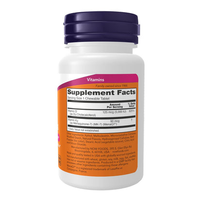 NOW Foods D3 K2 Kautabletten, 90 Kautabletten – Vitamin D3 & K2 Kombination