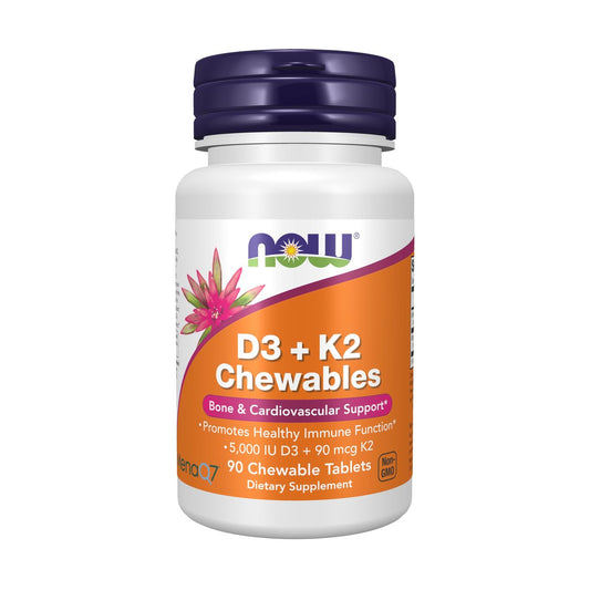 NOW Foods D3 K2 Kautabletten, 90 Kautabletten – Vitamin D3 & K2 Kombination