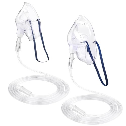 Ventisera 2er-Pack Sauerstoffmaske für Erwachsene mit 2 m Schlauch und verstellbarem elastischen Band – Klar, Größe M L (ohne Becher)
