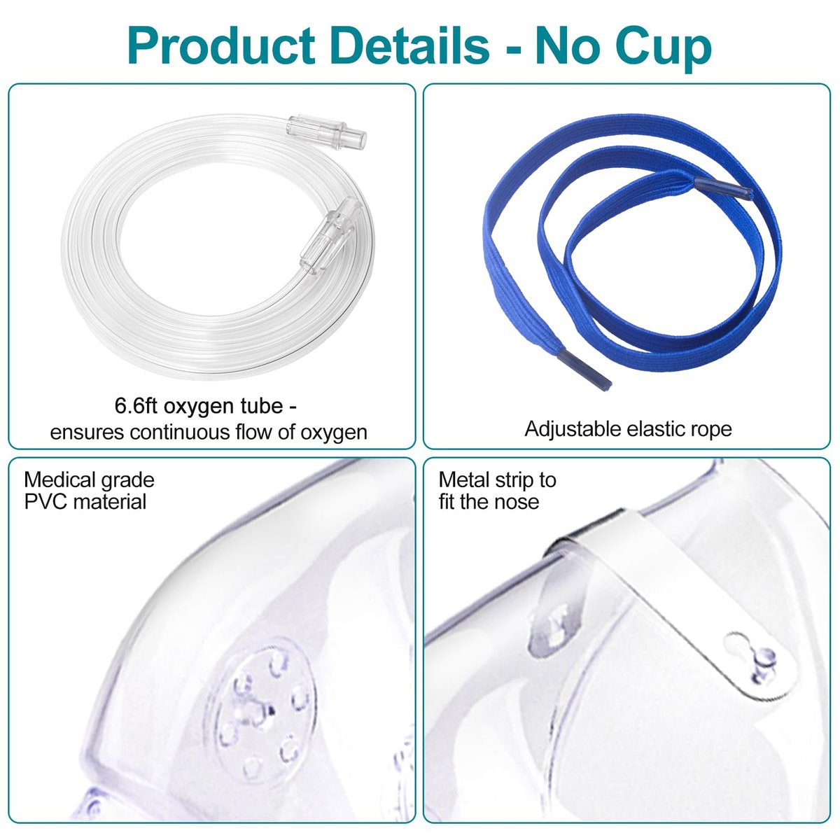 Ventisera 2er-Pack Sauerstoffmaske für Erwachsene mit 2 m Schlauch und verstellbarem elastischen Band – Klar, Größe M L (ohne Becher)