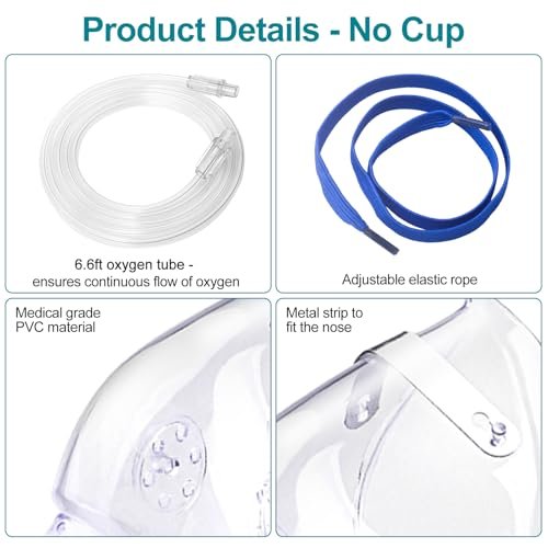 Ventisera 2er-Pack Sauerstoffmaske für Erwachsene mit 2 m Schlauch und verstellbarem elastischen Band – Klar, Größe M L (ohne Becher)
