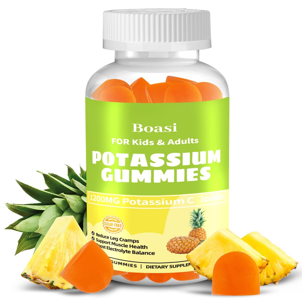 Boasi Kalium Gummibärchen 1200mg, 90 Stück - Zuckerfreie Elektrolyt-Gummis für Muskelentspannung & Herzgesundheit - Kaliumpräparat für Erwachsene, Frauen und Männer