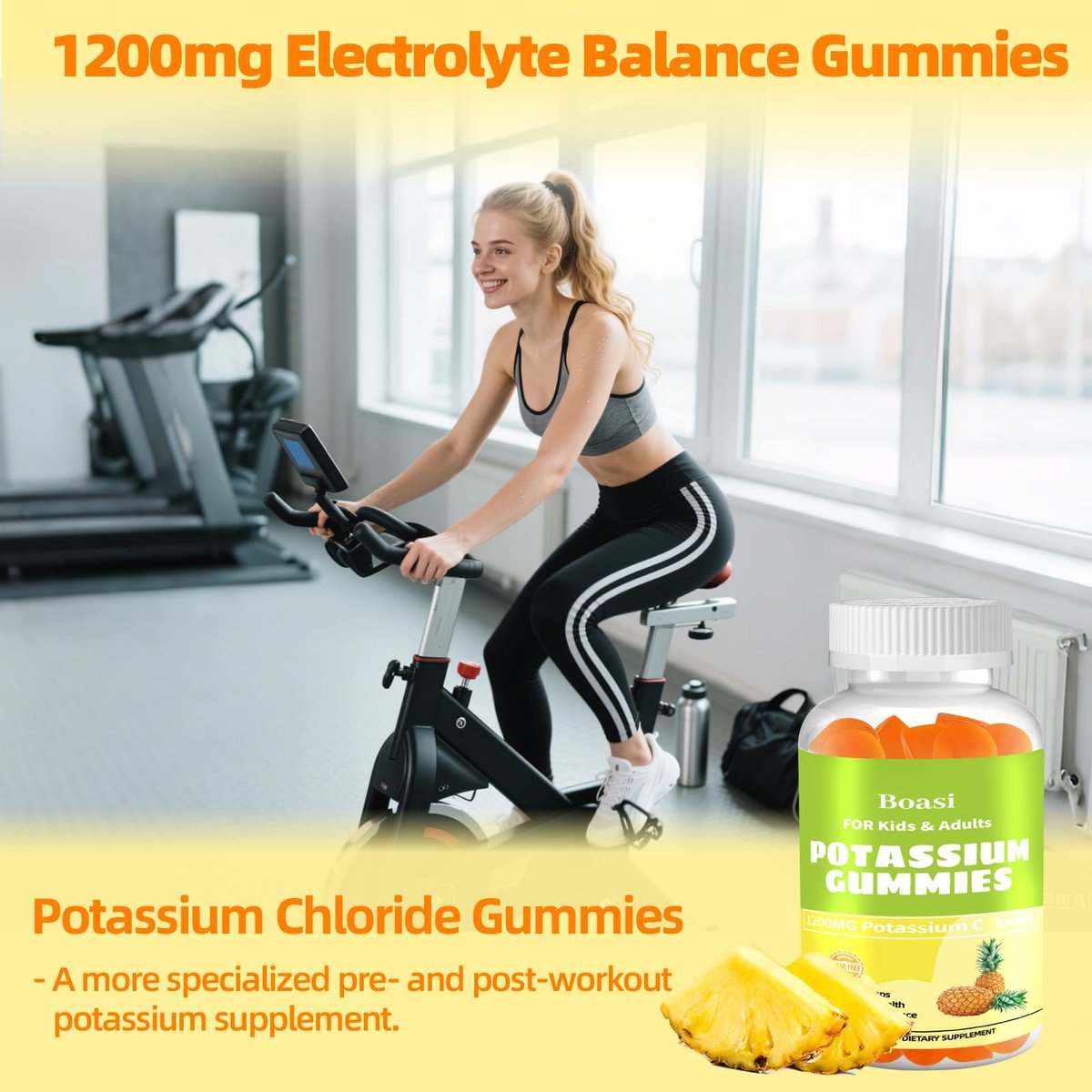 Boasi Kalium Gummibärchen 1200mg, 90 Stück - Zuckerfreie Elektrolyt-Gummis für Muskelentspannung & Herzgesundheit - Kaliumpräparat für Erwachsene, Frauen und Männer