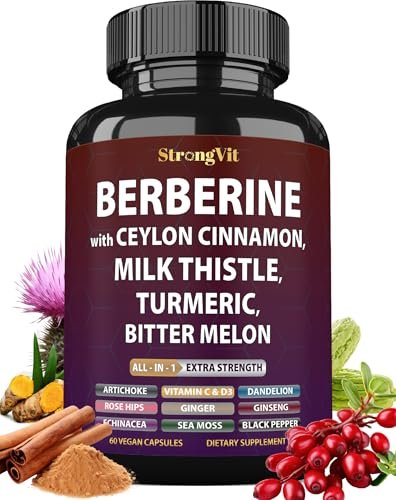 Berberin mit Ceylon-Zimt, Mariendistel, Kurkuma, Bittermelone – Organischer Komplex für Männer & Frauen, Non-GMO, glutenfrei, vegan, USA
