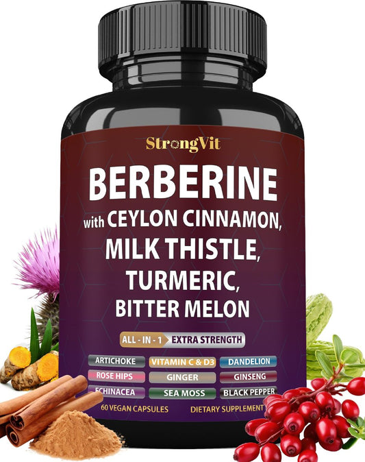 Berberin mit Ceylon-Zimt, Mariendistel, Kurkuma, Bittermelone – Organischer Komplex für Männer & Frauen, Non-GMO, glutenfrei, vegan, USA
