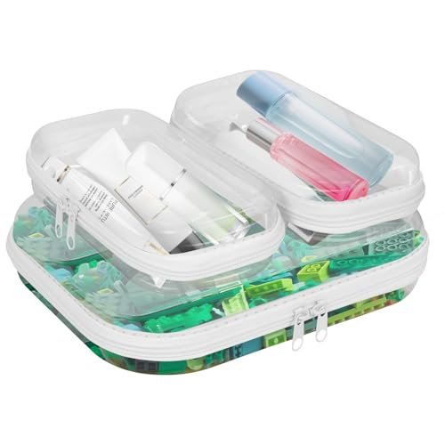 CarryEpic Durchsichtige Hartschalen-Reißverschluss-Etuis (3er-Pack) – Plastik-Hartschalen-Reißverschlusstaschen, durchsichtiges Hartschalen-Etui für Aufbewahrung, Windeltaschen-Organizer – 2x klein/1x mittel