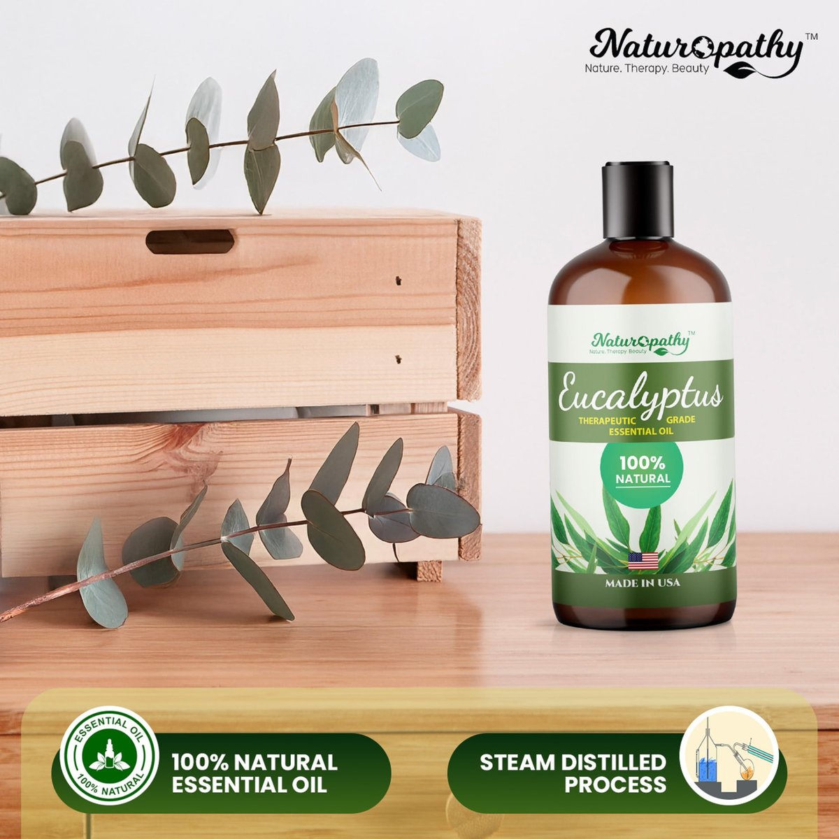 Naturopathy Eukalyptus Ätherisches Öl, therapeutische Qualität, Premium – Ideal für Aromatherapie (500 ml)