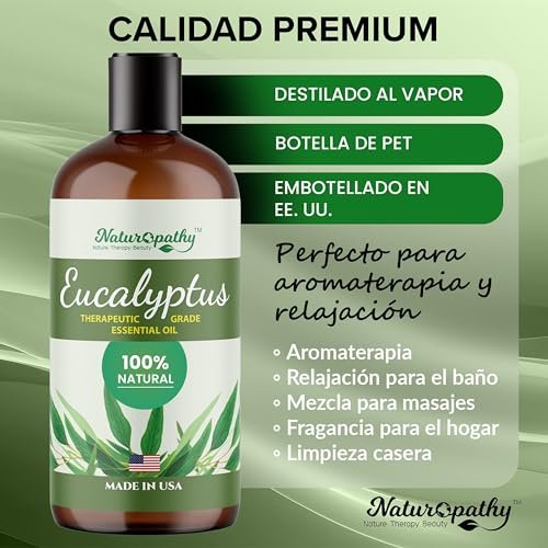 Naturopathy Eukalyptus Ätherisches Öl, therapeutische Qualität, Premium – Ideal für Aromatherapie (500 ml)