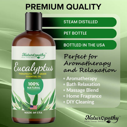 Naturopathy Eukalyptus Ätherisches Öl, therapeutische Qualität, Premium – Ideal für Aromatherapie (500 ml)