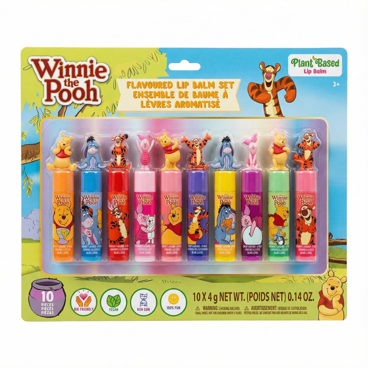 Winnie the Pooh 10-teiliger pflanzlicher Lippenbalsam mit Bonus-Toppern – Make-up-Set für Mädchen, Jungen, Kleinkinder – perfekt zum Verschenken, für Übernachtungen – von Townley Girl
