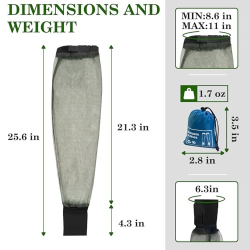 South to East Premium Moskitohüllen für Insekten, 2er-Pack, Zecken-, Fliegen- & Mückenschutz | No-See-Um-Netz für Camping, Wandern, Angeln, Gartenarbeit, verstellbare Armarterie für Erwachsene, inklusive 1 Tragetasche