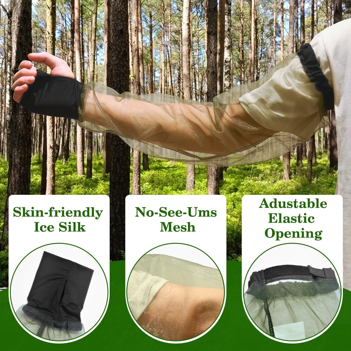 South to East Premium Moskitohüllen für Insekten, 2er-Pack, Zecken-, Fliegen- & Mückenschutz | No-See-Um-Netz für Camping, Wandern, Angeln, Gartenarbeit, verstellbare Armarterie für Erwachsene, inklusive 1 Tragetasche