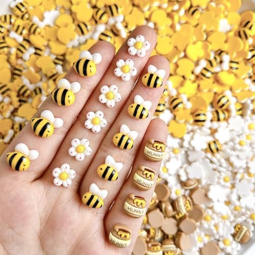 20 Stück Bienen-Nagelcharm aus Harz – Niedliche Blumen-Nageldekorationen für Acrylnägel, bunt