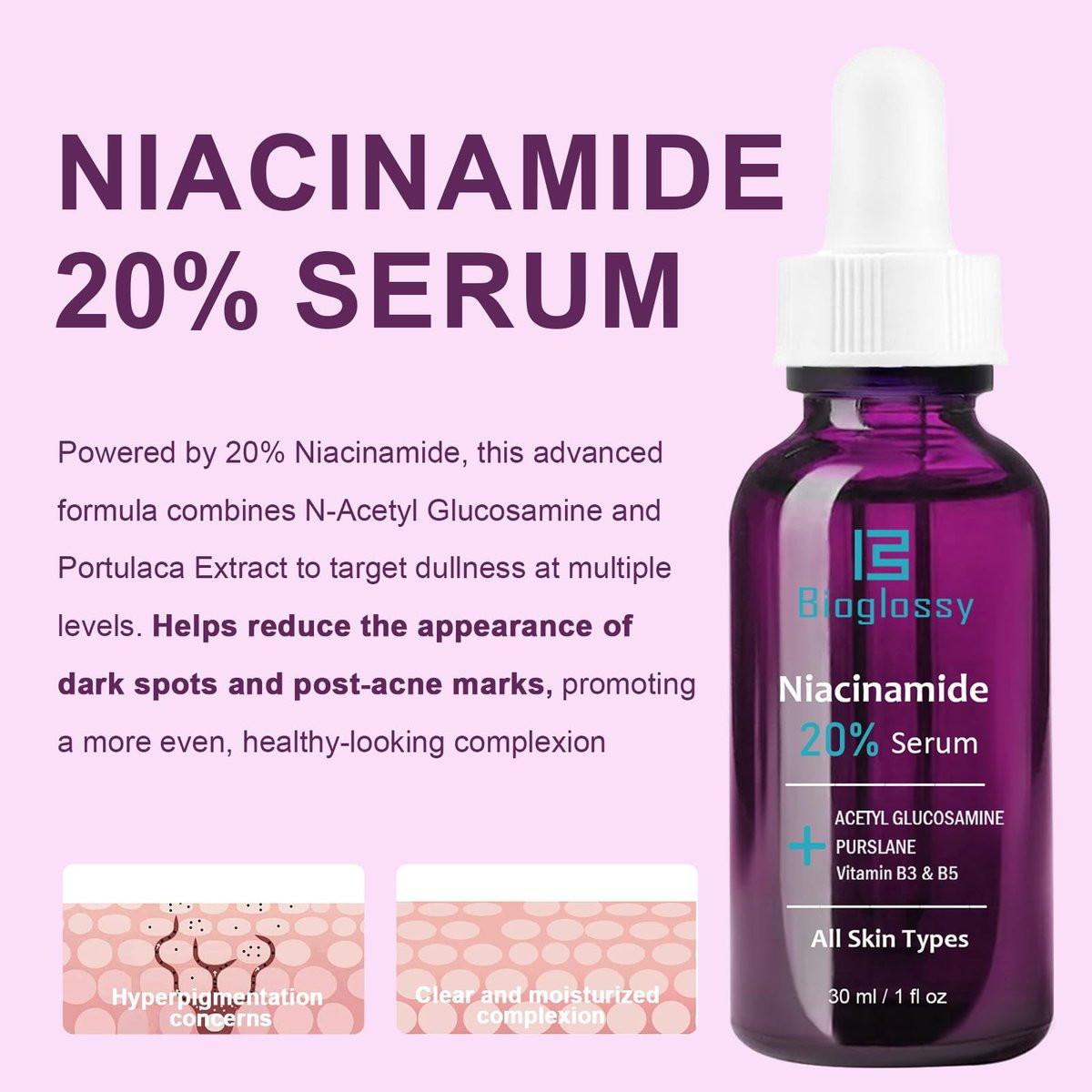 Bioglossy 20% Niacinamid Serum für das Gesicht – Konzentriertes Vitamin B3 & B5 Serum, Feuchtigkeitsspender, Porenverfeinerer, Anti-Aging Behandlung gegen Verfärbungen