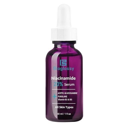 Bioglossy 20% Niacinamid Serum für das Gesicht – Konzentriertes Vitamin B3 & B5 Serum, Feuchtigkeitsspender, Porenverfeinerer, Anti-Aging Behandlung gegen Verfärbungen
