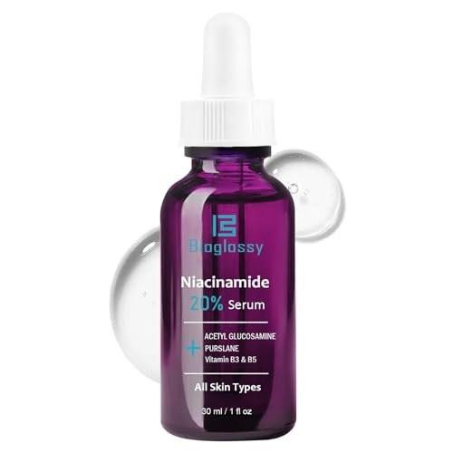 Bioglossy 20% Niacinamid Serum für das Gesicht – Konzentriertes Vitamin B3 & B5 Serum, Feuchtigkeitsspender, Porenverfeinerer, Anti-Aging Behandlung gegen Verfärbungen