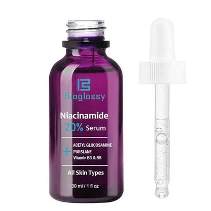 Bioglossy 20% Niacinamid Serum für das Gesicht – Konzentriertes Vitamin B3 & B5 Serum, Feuchtigkeitsspender, Porenverfeinerer, Anti-Aging Behandlung gegen Verfärbungen