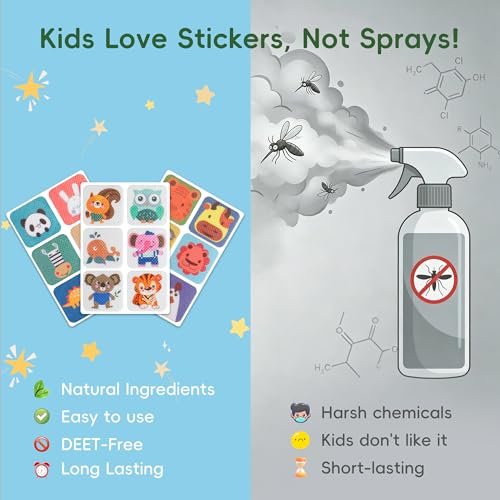 BuggyBands 360er-Pack Mückensticker für Kinder, mit 6 Mückenarmbändern, Insektenschutz-Sticker natürlich, DEET-frei, pflanzliche Inhaltsstoffe, Mückenpflaster für Outdoor und Camping