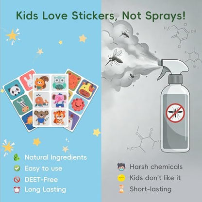 BuggyBands 360er-Pack Mückensticker für Kinder, mit 6 Mückenarmbändern, Insektenschutz-Sticker natürlich, DEET-frei, pflanzliche Inhaltsstoffe, Mückenpflaster für Outdoor und Camping