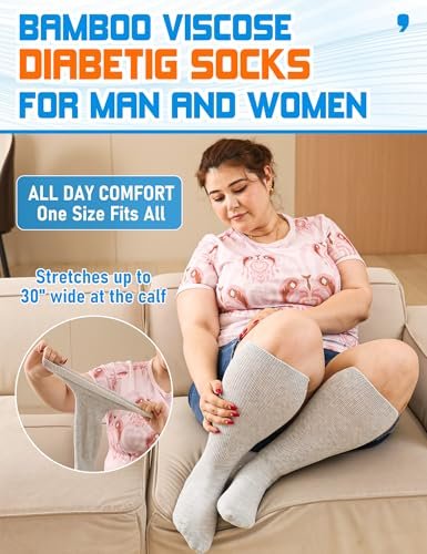 Orthostride Breite Diabetikersocken für Damen und Herren, Übergröße, Extra Lange Ödemsocken mit Verdickter Sohle, Nicht-Einengende Lockere Passform für Geschwollene Füße, Lymphödem, Neuropathie - 2 Paar Schwarz