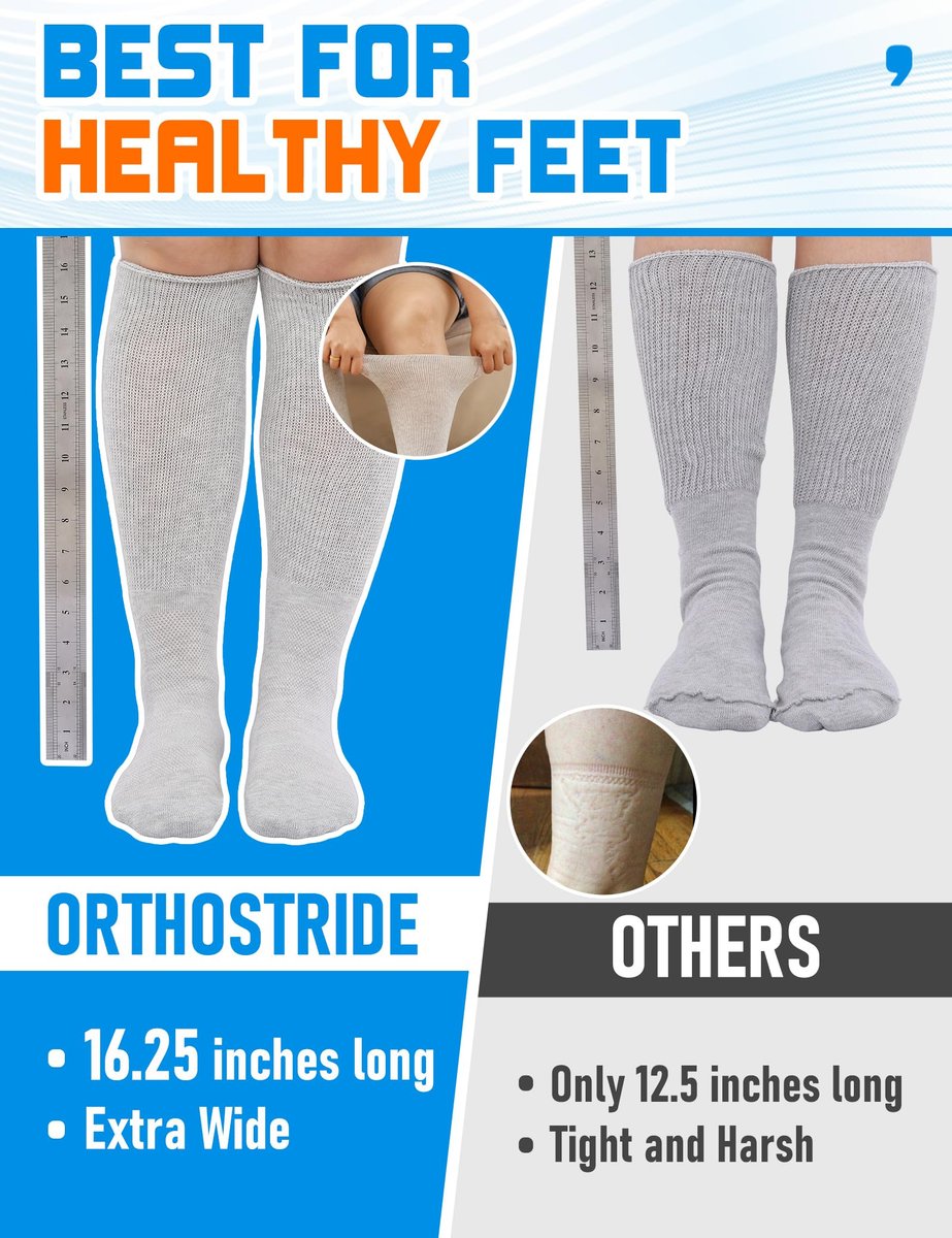 Orthostride Breite Diabetikersocken für Damen und Herren, Übergröße, Extra Lange Ödemsocken mit Verdickter Sohle, Nicht-Einengende Lockere Passform für Geschwollene Füße, Lymphödem, Neuropathie - 2 Paar Schwarz
