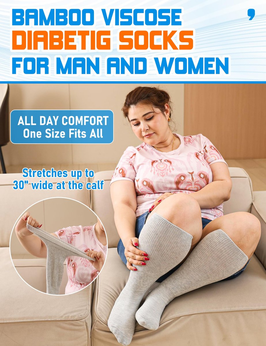 Orthostride Breite Diabetikersocken für Damen und Herren, Übergröße, Extra Lange Ödemsocken mit Verdickter Sohle, Nicht-Einengende Lockere Passform für Geschwollene Füße, Lymphödem, Neuropathie - 2 Paar Schwarz