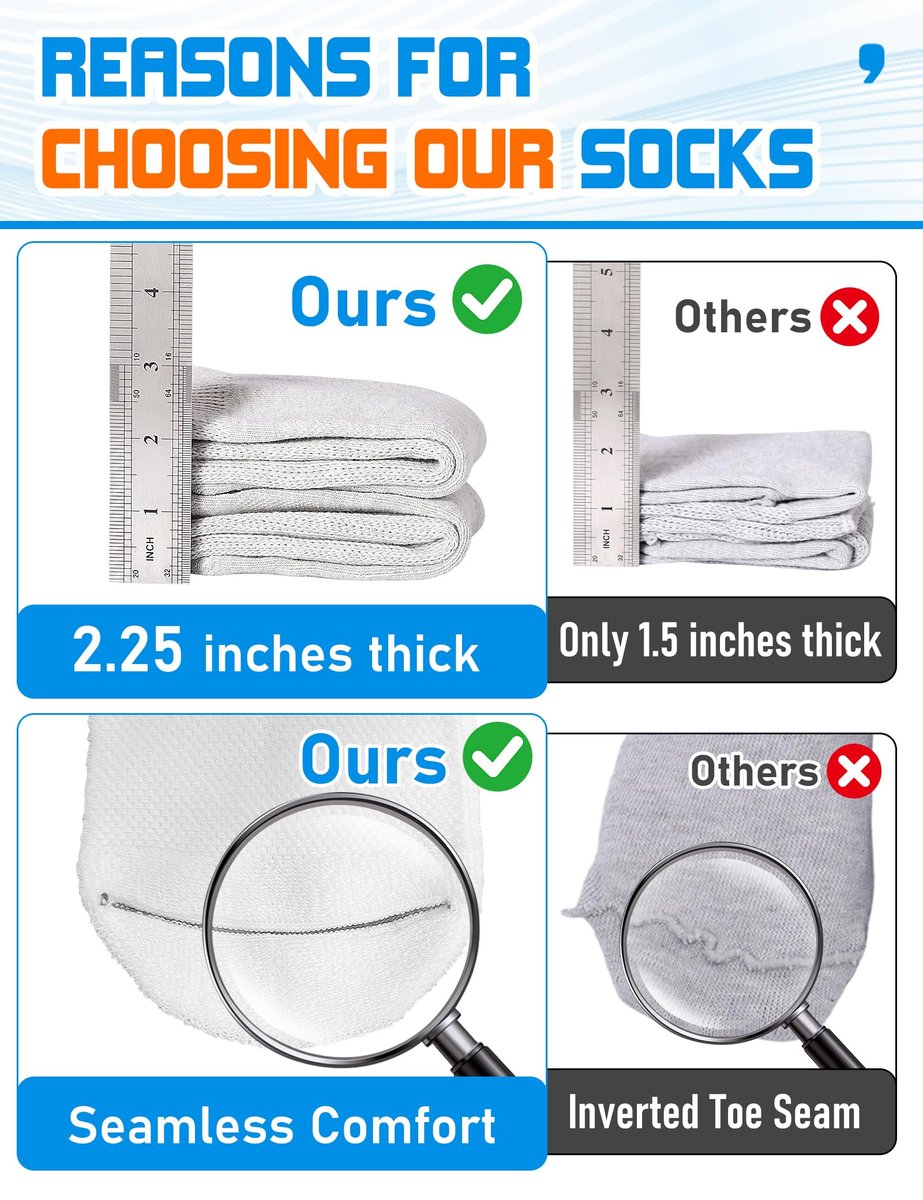 Orthostride Breite Diabetikersocken für Damen und Herren, Übergröße, Extra Lange Ödemsocken mit Verdickter Sohle, Nicht-Einengende Lockere Passform für Geschwollene Füße, Lymphödem, Neuropathie - 2 Paar Schwarz