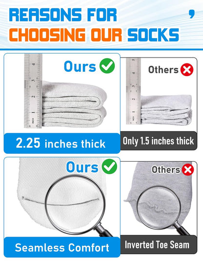 Orthostride Breite Diabetikersocken für Damen und Herren, Übergröße, Extra Lange Ödemsocken mit Verdickter Sohle, Nicht-Einengende Lockere Passform für Geschwollene Füße, Lymphödem, Neuropathie - 2 Paar Schwarz