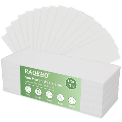 RAQEHO 150 Non-Woven Waxstreifen - 2,7x7,8 Zoll Große Wachspapierbögen für Zuckerwachs, Weiches und Hartes Wachs, Haarentfernung Bikini, Augenbrauen, Lippen, Achseln, Beine, Gesicht, Körper, Frauen, Männer, Heim-Ästhetik-Bedarf
