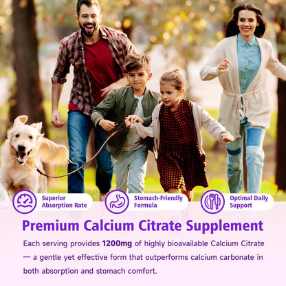 BVIVLOO Calcium Citrate Gummies 1200mg – Hochdosiertes Calcium für Knochen & Zähne, vegan, zuckerfrei, Himbeergeschmack, 60 Stück