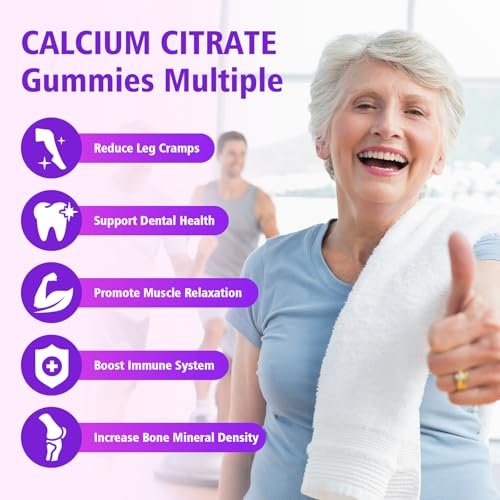 BVIVLOO Calcium Citrate Gummies 1200mg – Hochdosiertes Calcium für Knochen & Zähne, vegan, zuckerfrei, Himbeergeschmack, 60 Stück