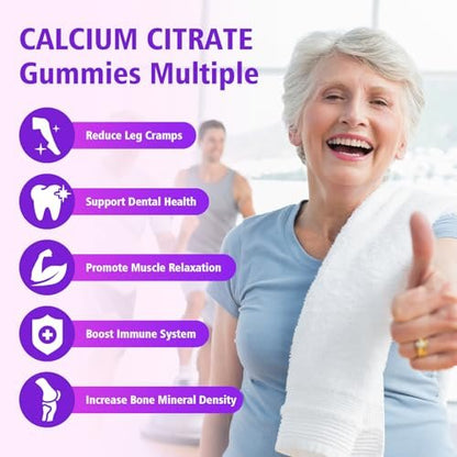 BVIVLOO Calcium Citrate Gummies 1200mg – Hochdosiertes Calcium für Knochen & Zähne, vegan, zuckerfrei, Himbeergeschmack, 60 Stück