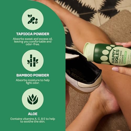 HAPPY SOLES Schuhdeo & Fußpuder – Fußpuder gegen Schweißfüße & Geruch – Schweißabsorbierend & langanhaltende Frische – Für verschwitzte Füße & unangenehmen Schuhgeruch (Eukalyptus Minze)