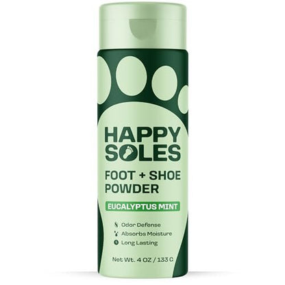 HAPPY SOLES Schuhdeo & Fußpuder – Fußpuder gegen Schweißfüße & Geruch – Schweißabsorbierend & langanhaltende Frische – Für verschwitzte Füße & unangenehmen Schuhgeruch (Eukalyptus Minze)