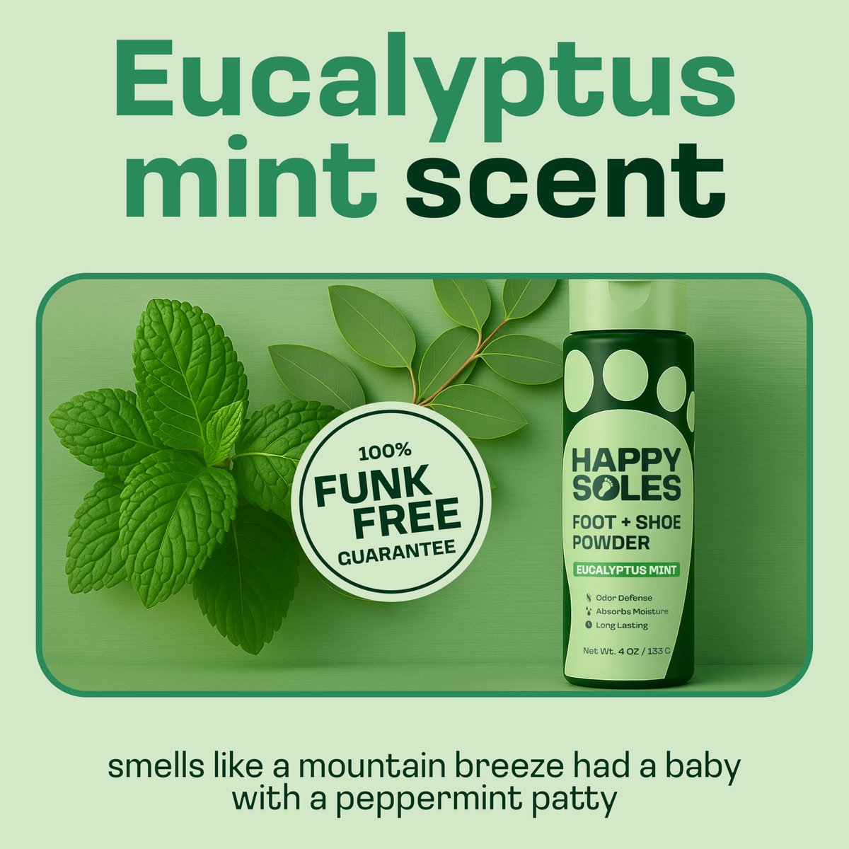 HAPPY SOLES Schuhdeo & Fußpuder – Fußpuder gegen Schweißfüße & Geruch – Schweißabsorbierend & langanhaltende Frische – Für verschwitzte Füße & unangenehmen Schuhgeruch (Eukalyptus Minze)