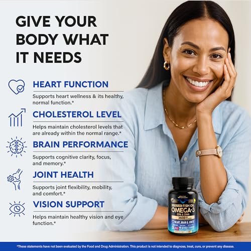 Omega 3 Fischöl 3600 mg - Omega 3 Nahrungsergänzung | EPA & DHA - Schwer metallfrei - Unterstützung für Herz, Gehirn & Gelenke - Gereinigtes Fischöl für Männer & Frauen - Labor getestet - Zitronengeschmack - 90 Weichkapseln