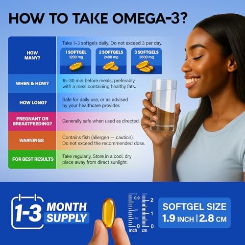 Omega 3 Fischöl 3600 mg - Omega 3 Nahrungsergänzung | EPA & DHA - Schwer metallfrei - Unterstützung für Herz, Gehirn & Gelenke - Gereinigtes Fischöl für Männer & Frauen - Labor getestet - Zitronengeschmack - 90 Weichkapseln