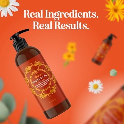 Arnica Massageöl zur Muskelentspannung - Beruhigendes Massageöl für den ganzen Körper mit Kamille, Lavendel, Pfefferminze & Rosmarin - Vegan & Ohne Gentechnik (240 ml)