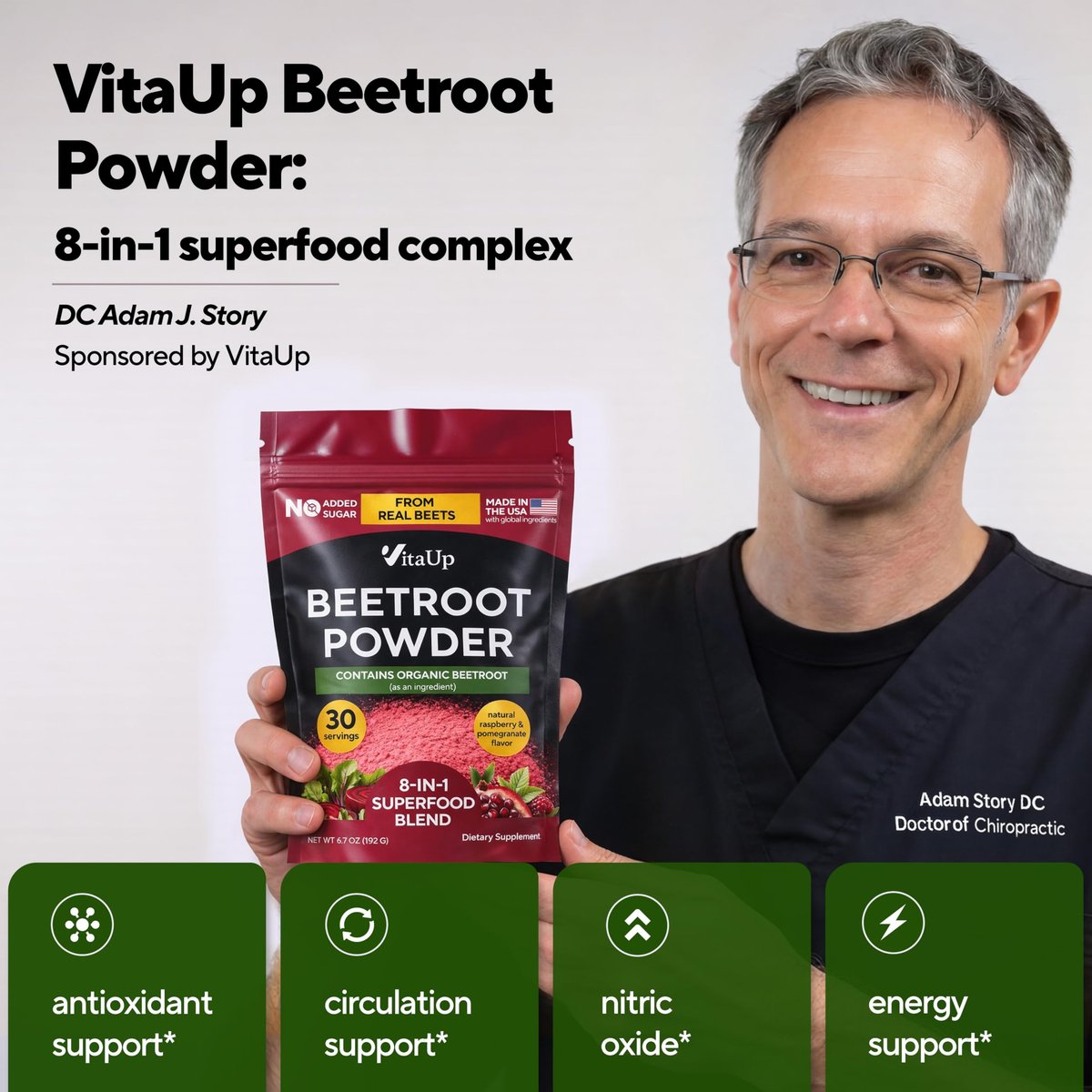 VitaUp Rote-Bete-Pulver 8-in-1 – Hergestellt in den USA, mit Traubenkern, Weißdorn, CoQ10 – Bio-Rote-Bete für normale Durchblutung & Energie – 30 Portionen