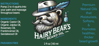 Hairy Bear’s Bartöl – Sandelholz | Bio-Castor & Jojoba | Nicht fettender Bartconditioner | 60 ml Pumpflasche aus Glas