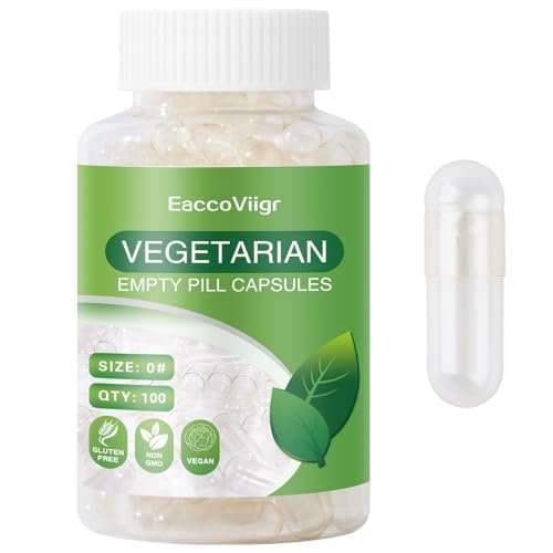EaccoViigr Leere Kapseln Größe 0 - 100 Stück Klare Leere Pillenkapseln mit Kapselbefüllungsset, Vegane Vegetarische Kapseln für Vitamine, Einfach für DIY Nahrungsergänzungsmittel