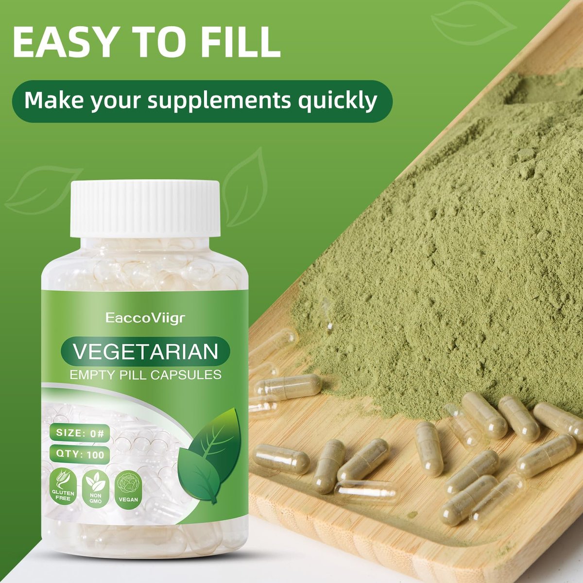 EaccoViigr Leere Kapseln Größe 0 - 100 Stück Klare Leere Pillenkapseln mit Kapselbefüllungsset, Vegane Vegetarische Kapseln für Vitamine, Einfach für DIY Nahrungsergänzungsmittel