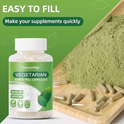 EaccoViigr Leere Kapseln Größe 0 - 100 Stück Klare Leere Pillenkapseln mit Kapselbefüllungsset, Vegane Vegetarische Kapseln für Vitamine, Einfach für DIY Nahrungsergänzungsmittel
