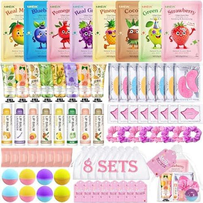 80-teiliges Spa-Party-Set für Mädchen – Gesichtsmasken, Lippenbalsam, Handcreme, Augenpads, Lippenmasken, Fußbadebomben, Komprimierte Handtücher – Perfekt für Pyjama- und Geburtstagspartys