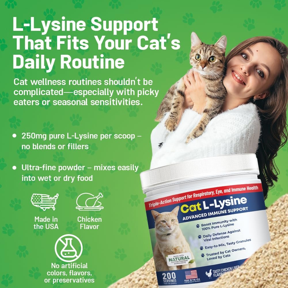 Guardian’s Choice 250mg L-Lysin für Katzen – Fortschrittliche Immununterstützung für Atemwege, Augen & Nase – Hühnerleber-Geschmack – Pulver für Kätzchen & Senioren – 200 Portionen