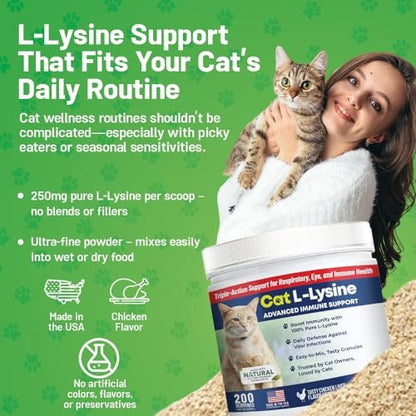 Guardian’s Choice 250mg L-Lysin für Katzen – Fortschrittliche Immununterstützung für Atemwege, Augen & Nase – Hühnerleber-Geschmack – Pulver für Kätzchen & Senioren – 200 Portionen