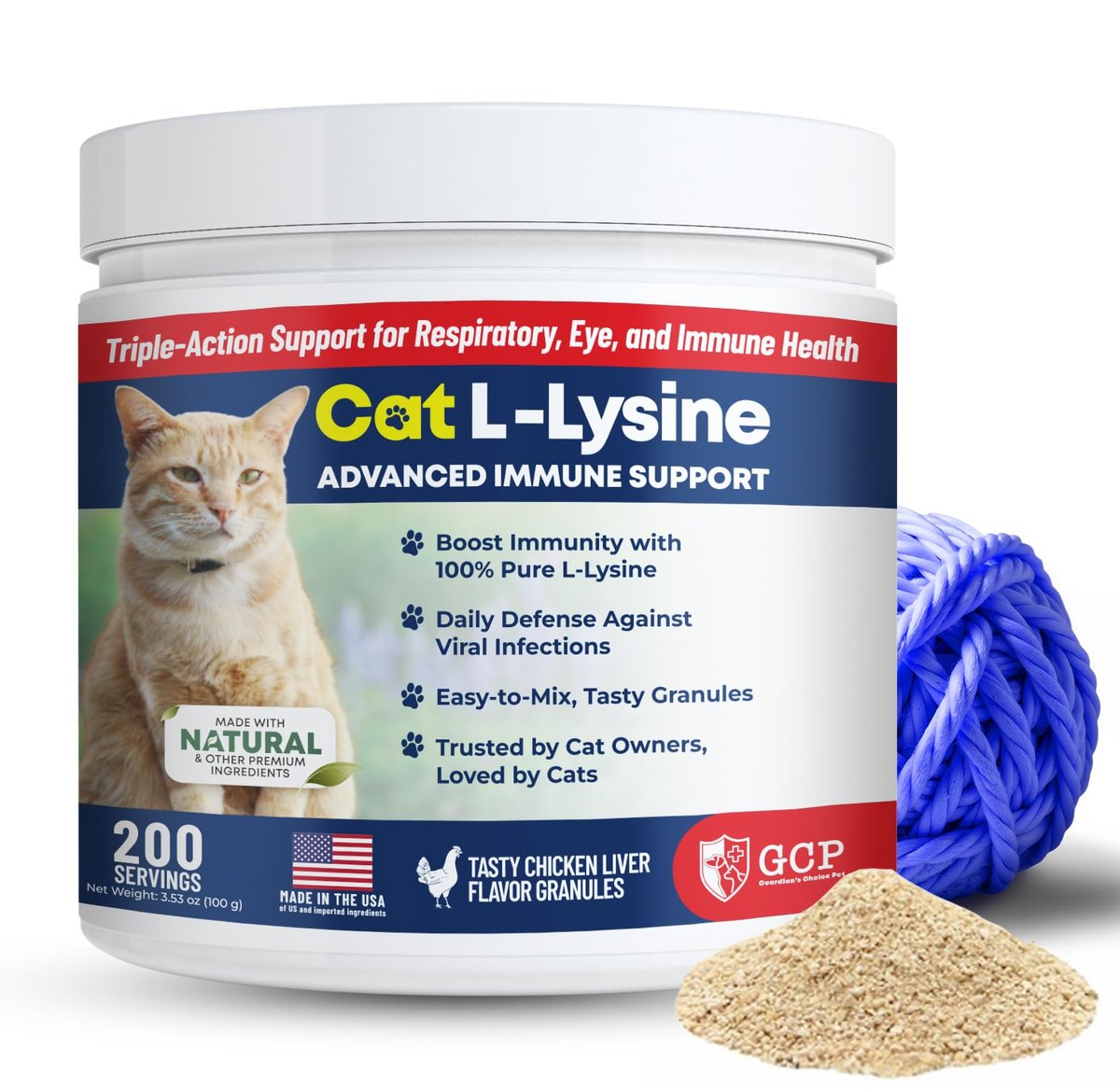 Guardian’s Choice 250mg L-Lysin für Katzen – Fortschrittliche Immununterstützung für Atemwege, Augen & Nase – Hühnerleber-Geschmack – Pulver für Kätzchen & Senioren – 200 Portionen